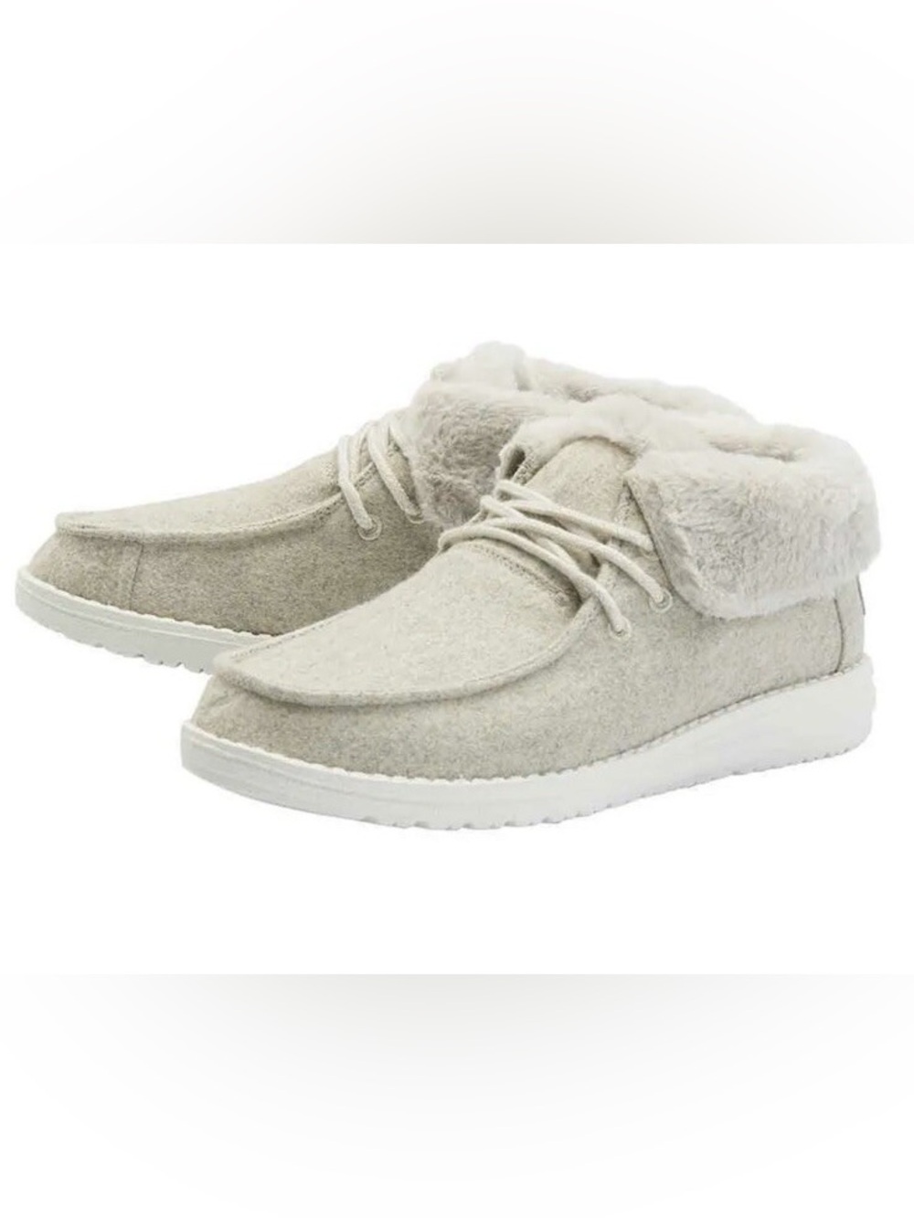 Hey Dude Women's Lace-Up Faux Fur Collar Boots in Light Cream